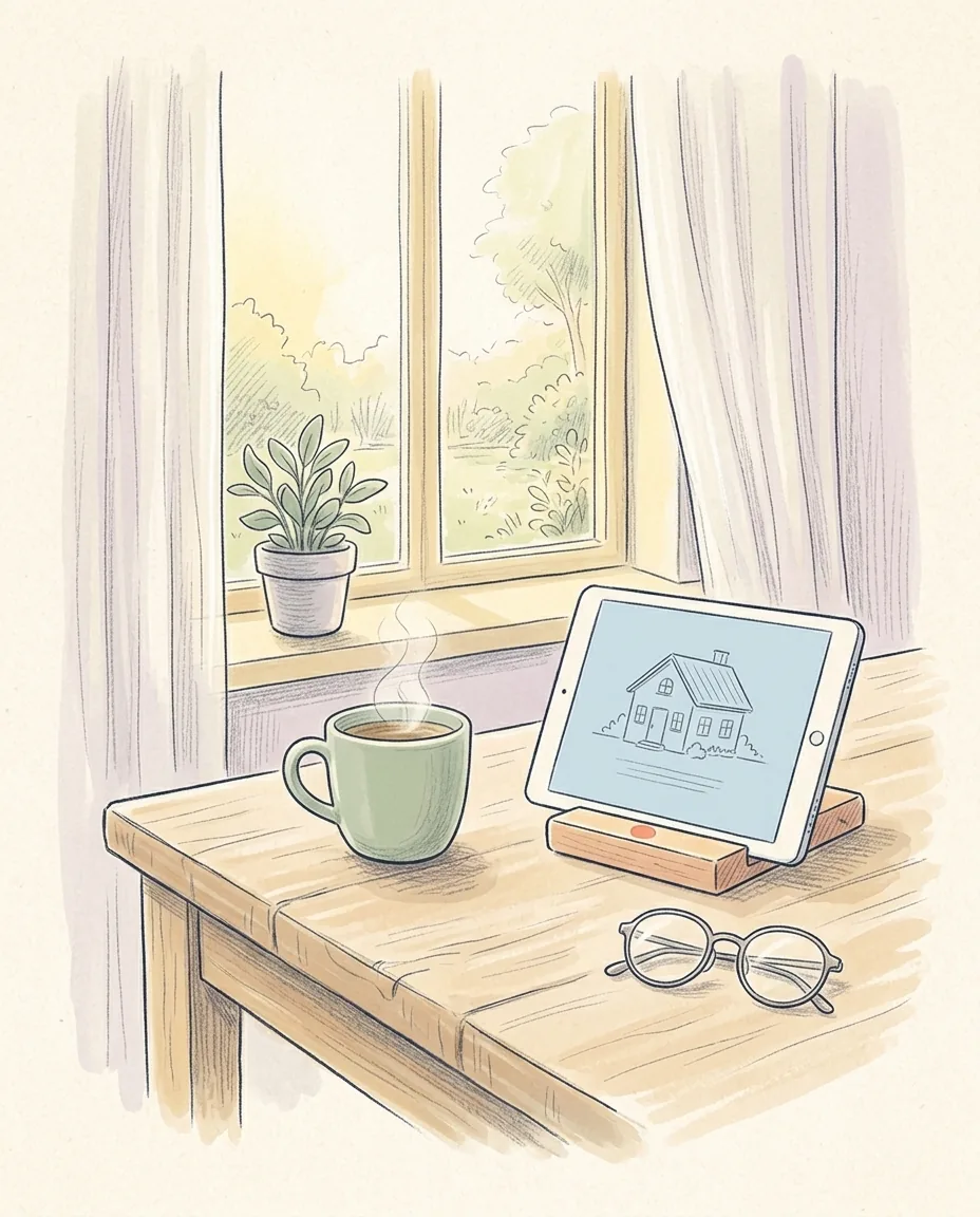 Cover of the book Bijpraten over AI by Floris Knol. Title: Bijpraten over AI. Subtitle: What artificial intelligence is, explained with things you already know. Below: Especially for seniors. The picture shows a table with a cup of coffee, reading glasses and a tablet.