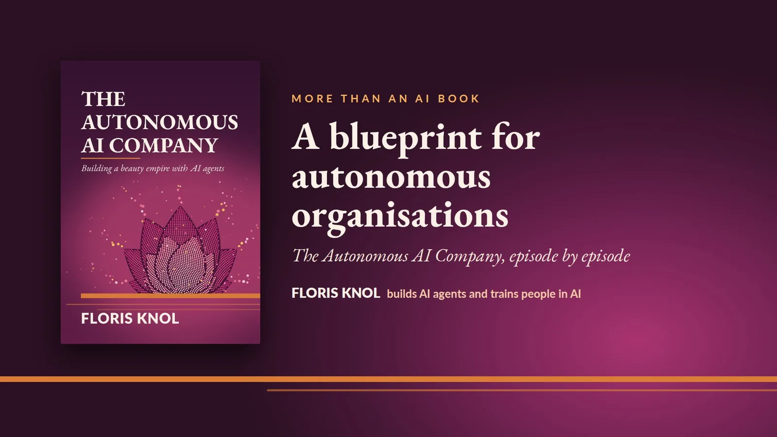 The cover of The Autonomous AI Company next to the title 'A blueprint for autonomous organisations'.